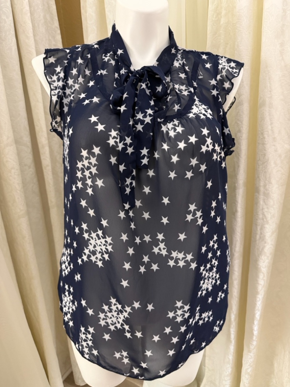 torrid Navy Star Print Tie-Neck Sleeveless Blouse